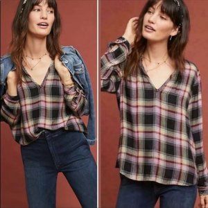 Anthropologie Cloth & Stone Plaid Blouse M